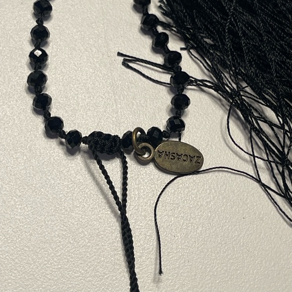 Chic Black Beaded Necklace with Silver Tassel - Picture 7 of 8